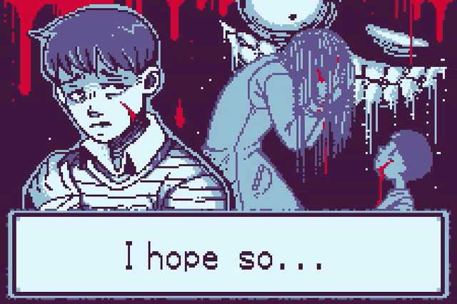 a pixel art drawing of a boy and a girl with the words i hope so