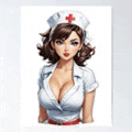 a nurse with a red cross on her hat is standing in front of a white wall .