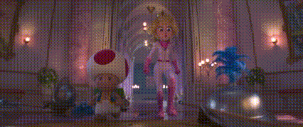 a toad and a princess are standing in front of a burning building .
