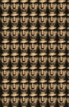 a row of men 's faces are arranged in a pattern