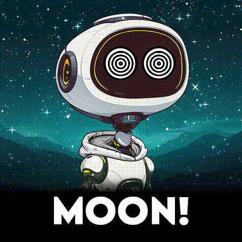 a cartoon illustration of a robot with hypnotic eyes and the words moon on the bottom
