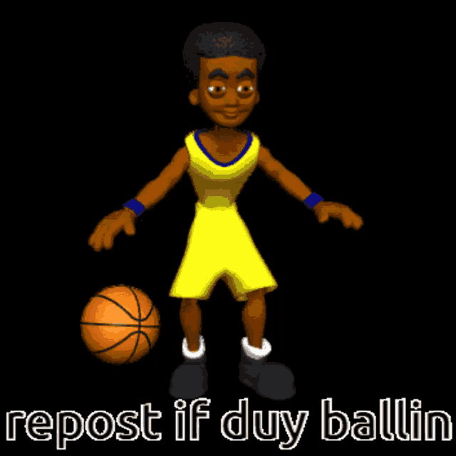 a cartoon of a man holding a basketball with the words repost if duy ballin below him