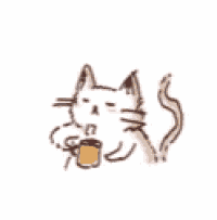 a cat is holding a cup of coffee in its paw .