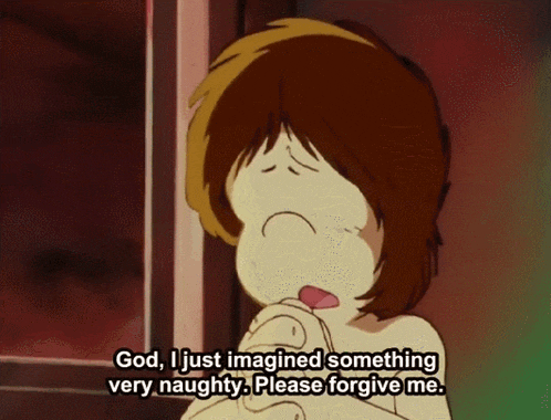 a cartoon of a girl saying god i just imagined something very naughty please forgive me