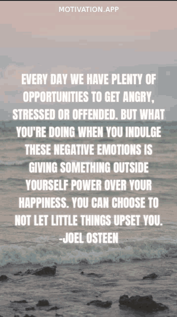 a quote from joel osteen is displayed on a beach background