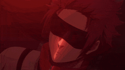 a red haired anime character with a blindfold around his eyes