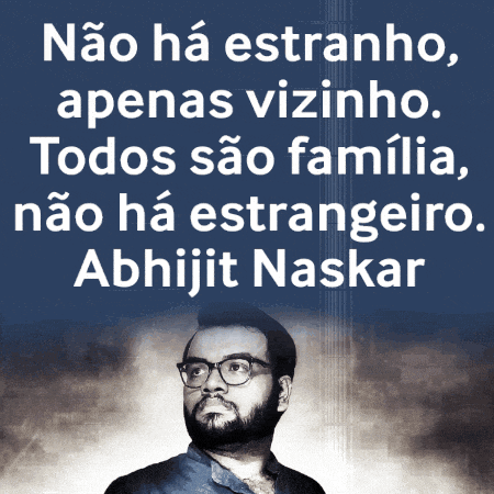 a man with glasses and a beard stands in front of a blue background that says abhijit naskar