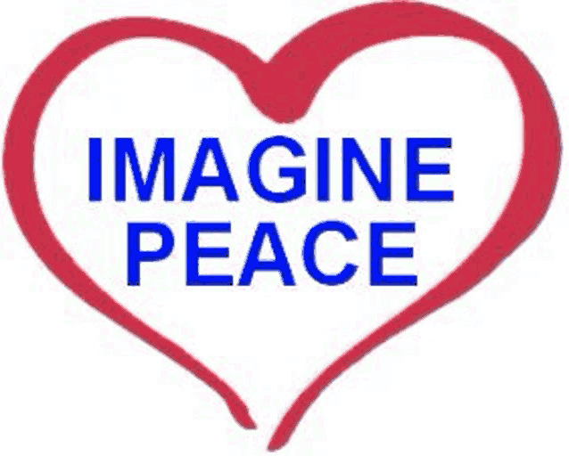 a red heart with the words `` imagine peace '' written inside of it .