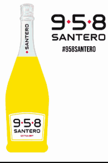 a bottle of 9 : 5 : 8 santero is on a striped background