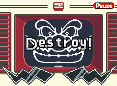 a video game screen says destroy and has a pause button below it