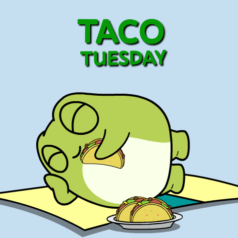 a cartoon of a frog eating a taco with the words taco tuesday above it