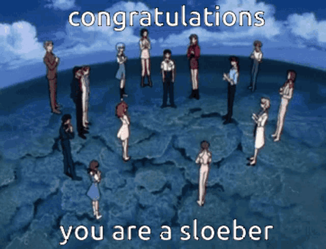 a group of people standing in a circle with the words congratulations you are a sloober