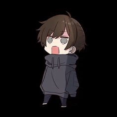 a chibi boy is wearing a hoodie and making a surprised face .