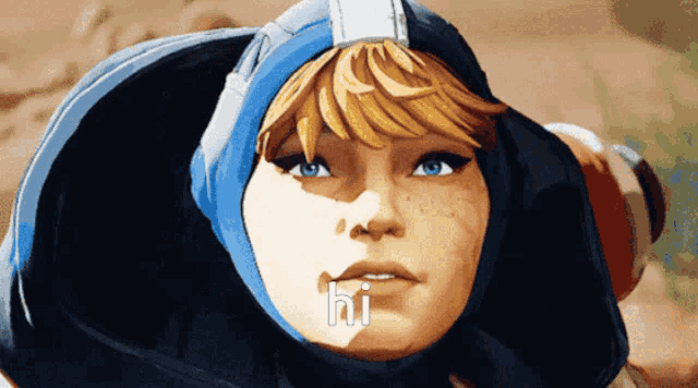 a close up of a person 's face with the words hi on it