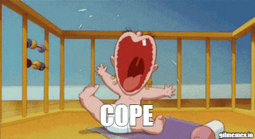 a cartoon of a baby crying with the word cope in the corner