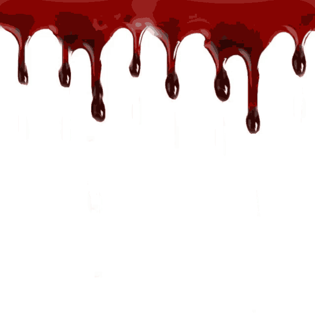 a few drops of red liquid are dripping down a white surface