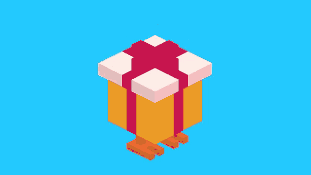 an isometric illustration of a gift box with a red and white bow