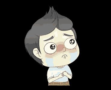 a cartoon boy is crying with a tear coming out of his nose .