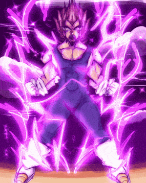 a drawing of a man with purple lightning behind him