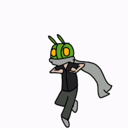 a cartoon drawing of a man wearing a bug mask