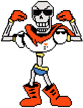a pixel art of a skeleton wearing sunglasses and boots flexing his muscles