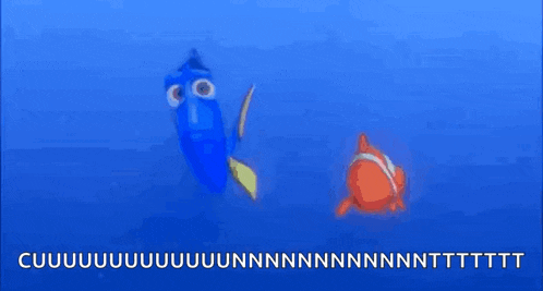 dory and clown fish from the movie finding dory are swimming in the ocean .
