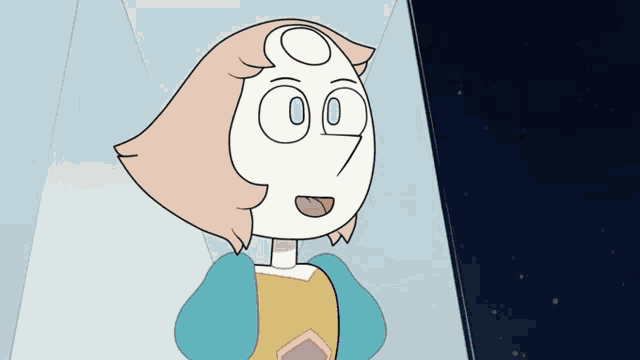 a cartoon character with a white pearl on her face