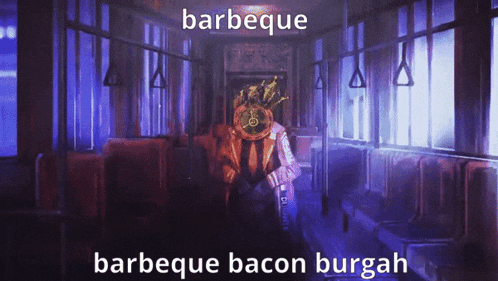 a purple background with barbeque and barbeque bacon burgah written on it