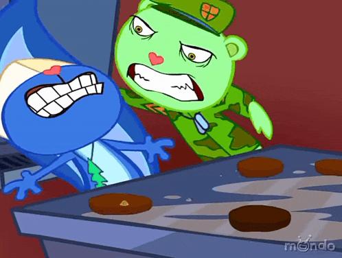 a cartoon of a man in a military uniform standing next to another cartoon character