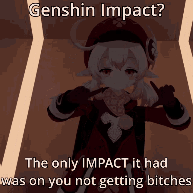 a genshin impact meme with a girl in a red hat