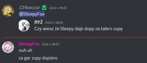 a screenshot of a discord conversation between sleepyfox and chboczur