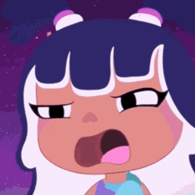 a close up of a cartoon girl making a funny face
