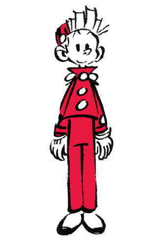 a black and white drawing of a cartoon character in red