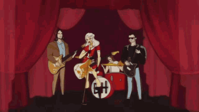 a cartoon of a band with the letters gh on their drum