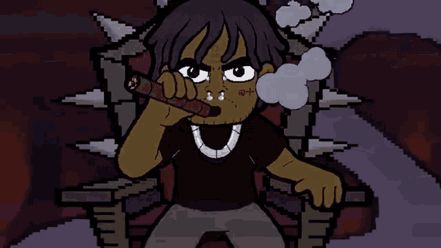 a pixel art of a man smoking a cigar