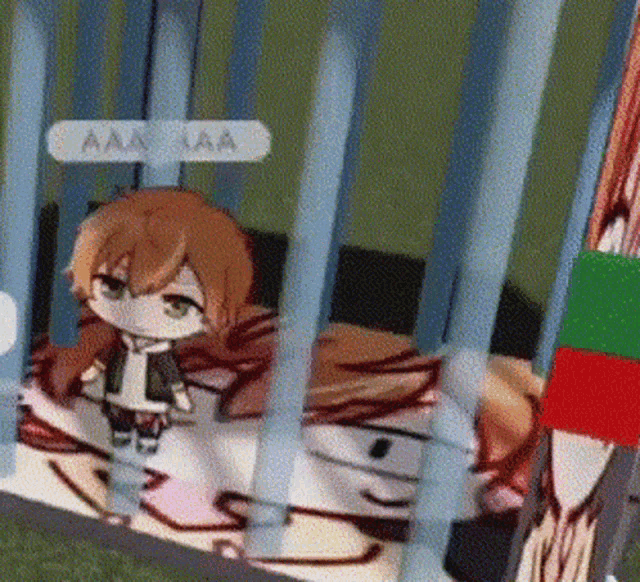 a cartoon character is behind bars in a jail cell with a sign that says aaa aaa .