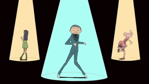 a cartoon of a man dancing in front of two women