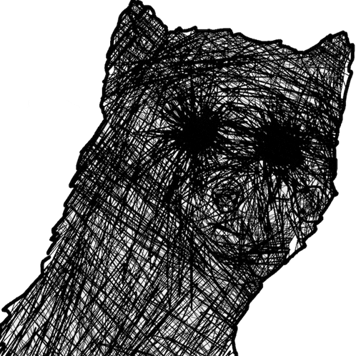a black and white drawing of a cat 's head