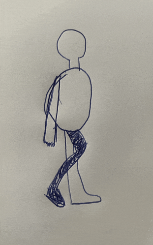 a drawing of a person walking with a circle in the middle