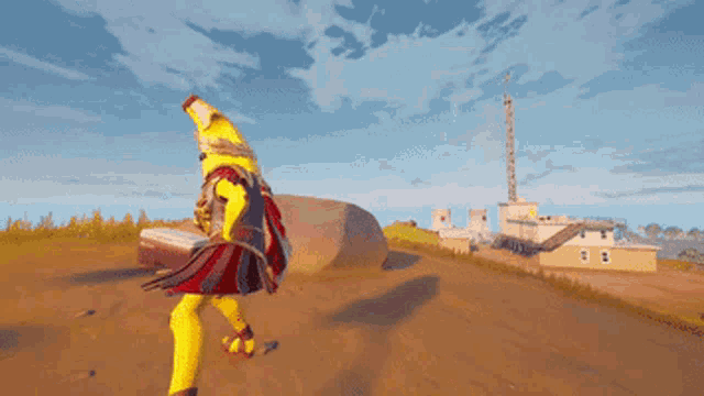 a video game character with a banana hat on his head