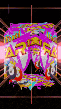 a video game screen shows a pool table and the words aria