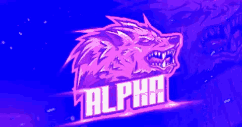 a purple and pink logo for alpha with a wolf on it