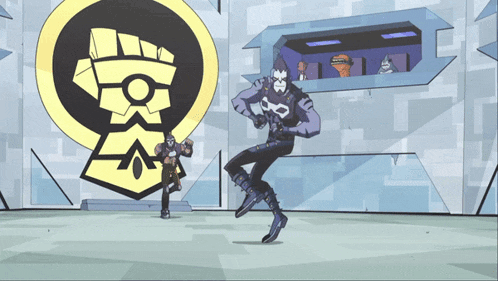 a cartoon character is standing in front of a sign that says ' x '