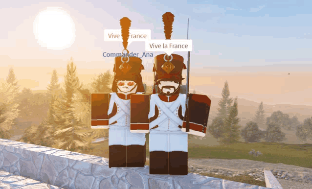 a couple of soldiers standing next to each other with vive la france written on their faces