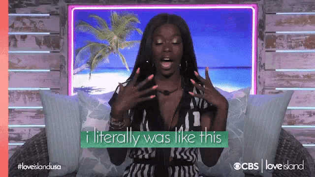 a woman sitting on a couch with the words i literally was like this on the bottom