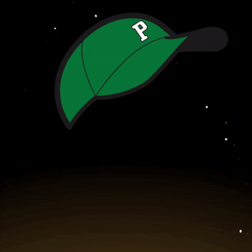 a cartoon of a dog wearing a green hat with the letter p on it