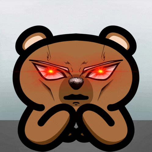 a cartoon of a teddy bear with red eyes and a mustache