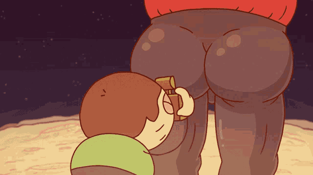 a cartoon drawing of a man licking another man 's buttocks