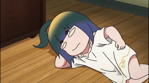 a cartoon of a girl laying on the floor