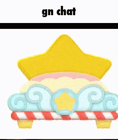 a cartoon character is laying on a bed with a star shaped pillow and the words gn chat above it